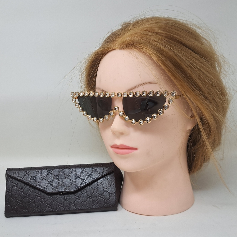 Gucci Hollywood Forever Sunglasses Crystals Gold Cat Eye GG0364S 002 53-18-140